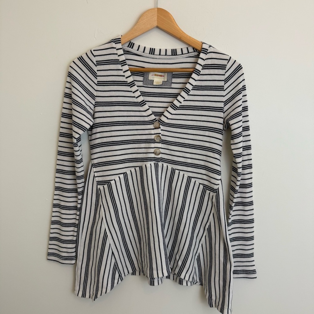 Maeve by Anthropologie Eliza Striped Asymmetric Hem PellLong Sleeve Top Sz XS